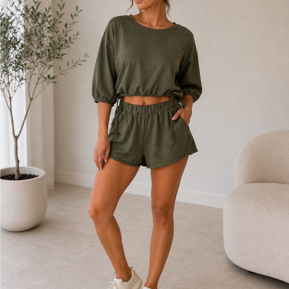 Casual Olive Drawstring  set for Women